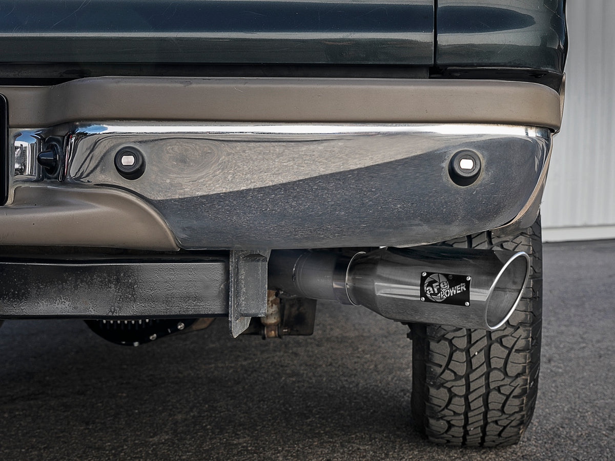 aFe Large Bore-HD 4 IN 409 Stainless Steel Turbo-Back Exhaust System w/ Polished T