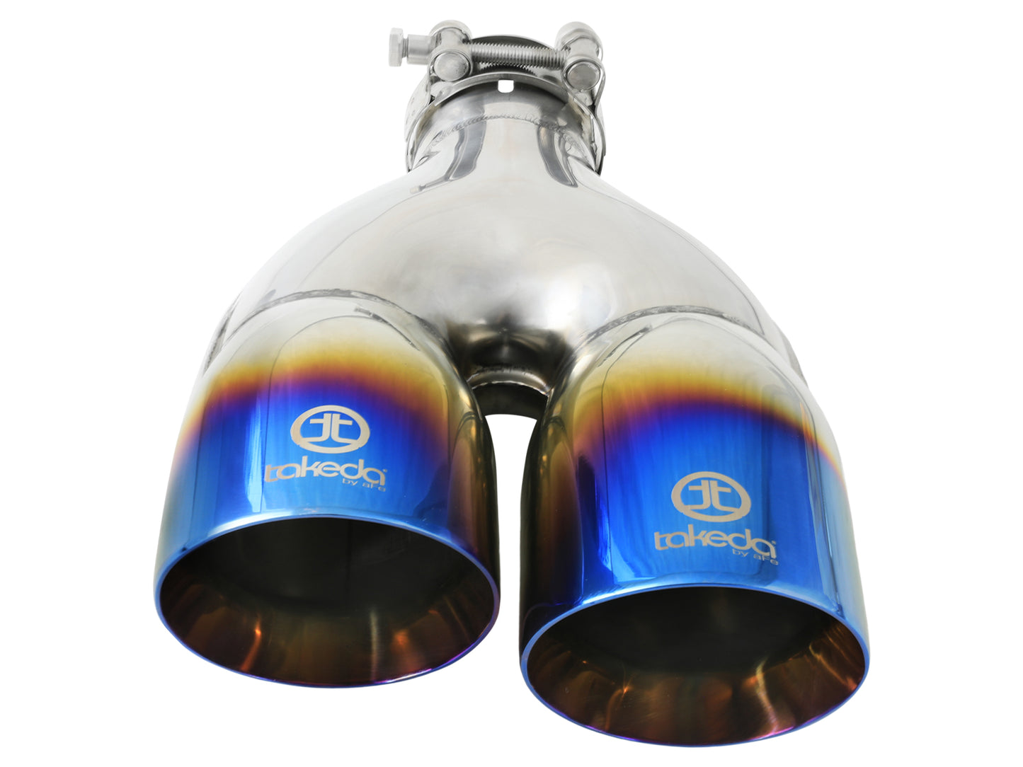 aFe Takeda 304 Stainless Steel Clamp-on Exhaust Tip Blue Flame - Left, Edge Type Double