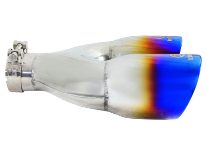 aFe Takeda 304 Stainless Steel Clamp-on Exhaust Tip Blue Flame - Right, Edge Type Double