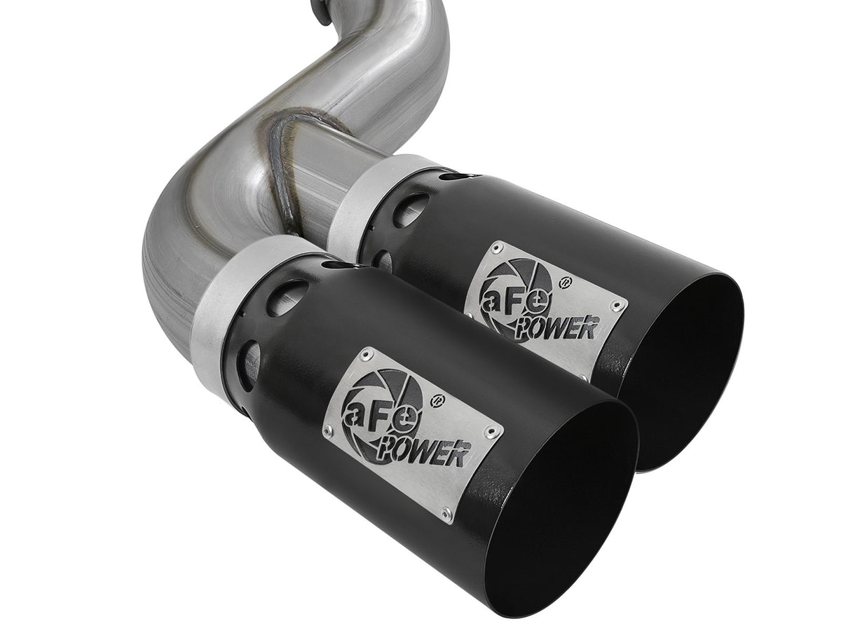 aFe Rebel XD Series 4 IN 409 Stainless Steel DPF-Back Exhaust w/Dual Black Tips - Ford 2011-2014 6.7L