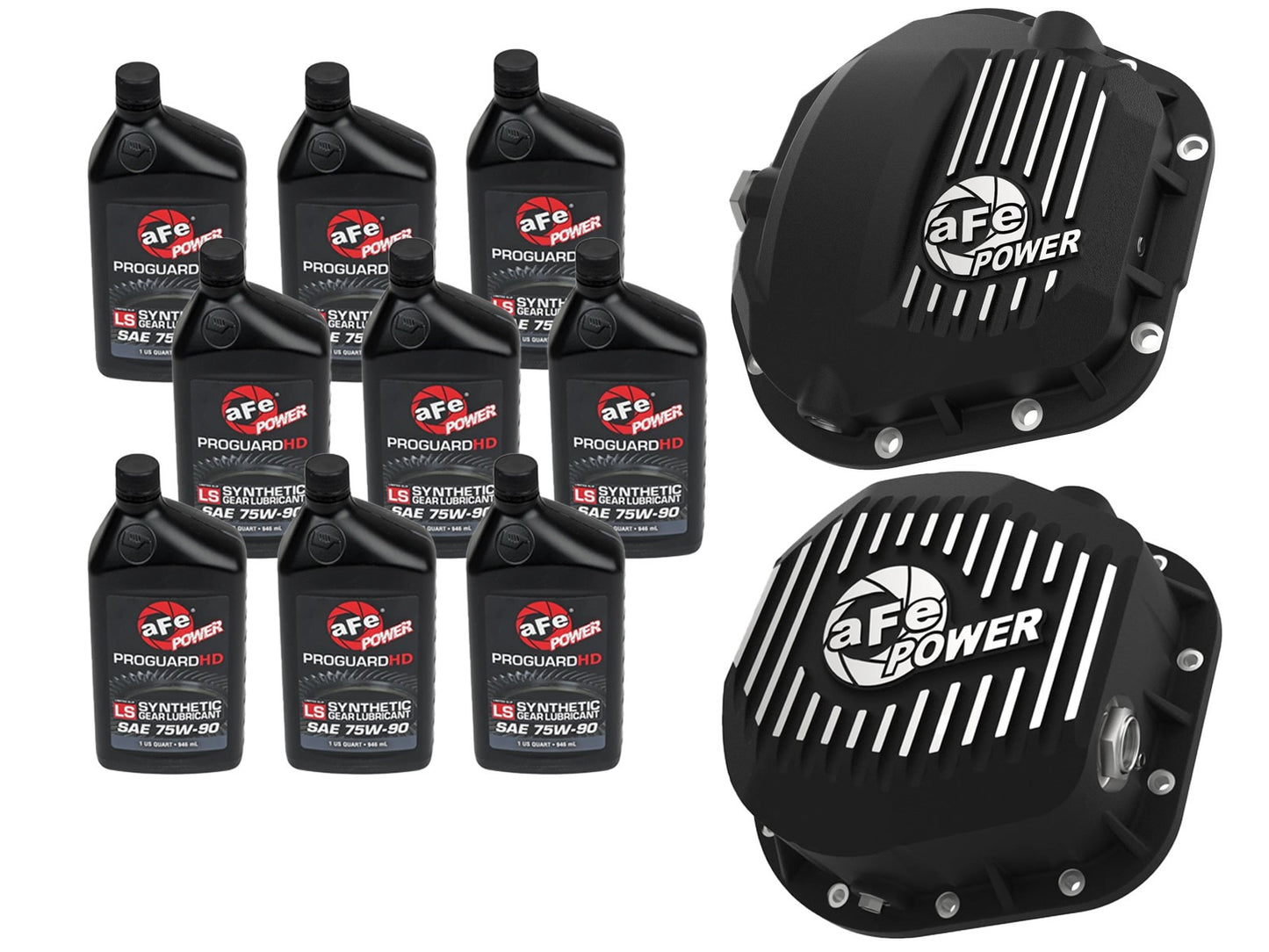 aFe Front & Rear Differential Cover Package w/ Oil - Ford 2017-2022 6.7L - Cover Bolt Hole Quantity 10/12