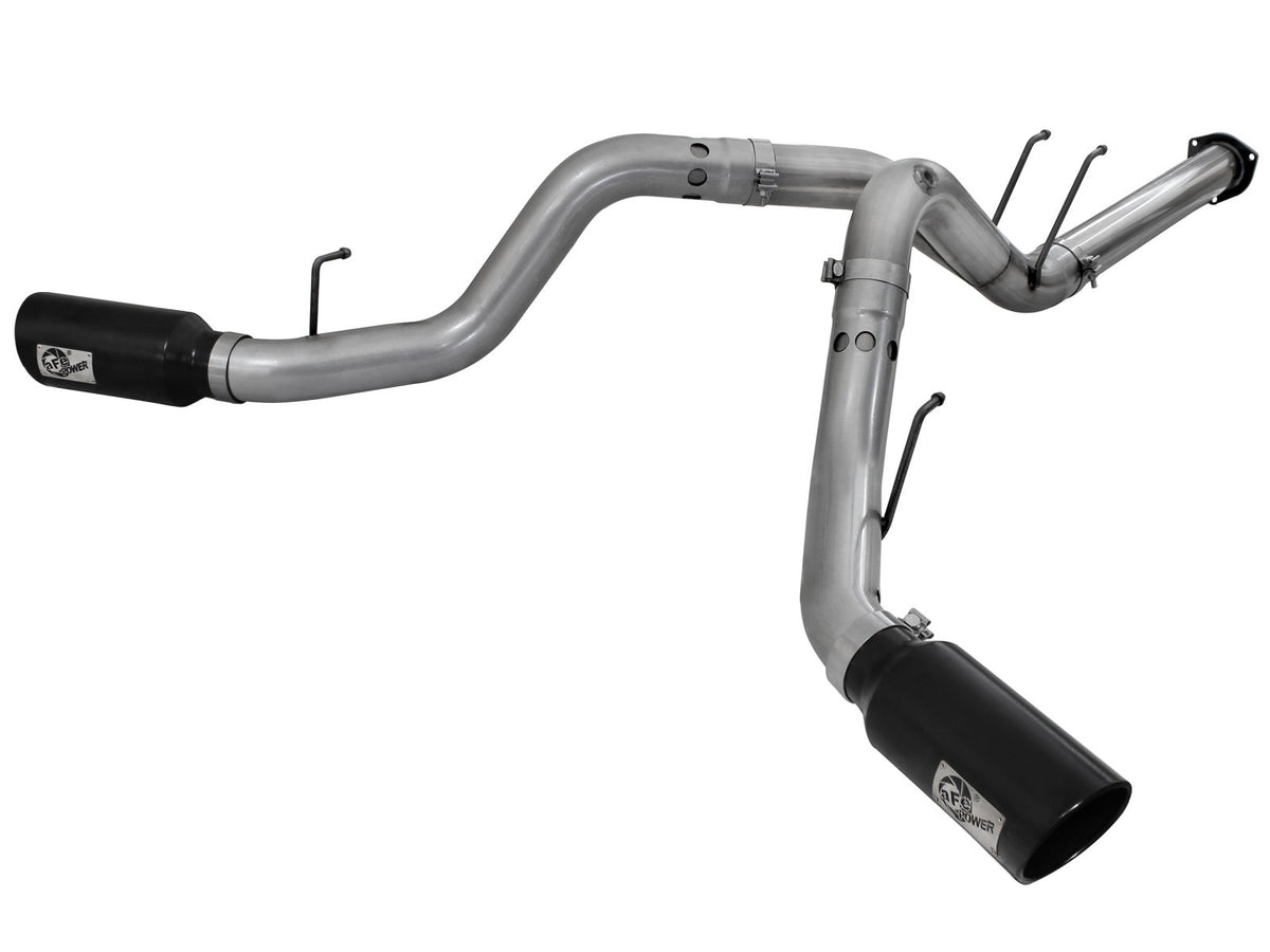 aFe Large Bore-HD 4 IN 409 Stainless Steel DPF-Back Exhaust System w/Black Tip - Ford 2015-2016 6.7L