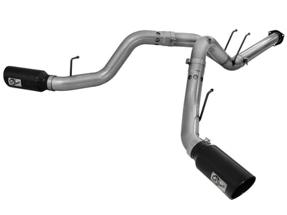 aFe Large Bore-HD 4 IN 409 Stainless Steel DPF-Back Exhaust System w/Black Tip - Ford 2015-2016 6.7L