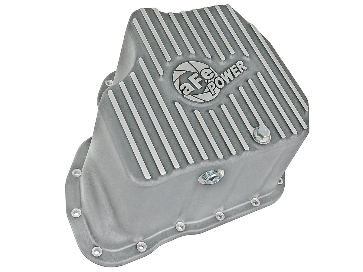 aFe Street Series Engine Oil Pan Raw w/ Machined Fins - Chevy/GMC 2011-2016 6.6L - Capacity 12, Height 6.94 in