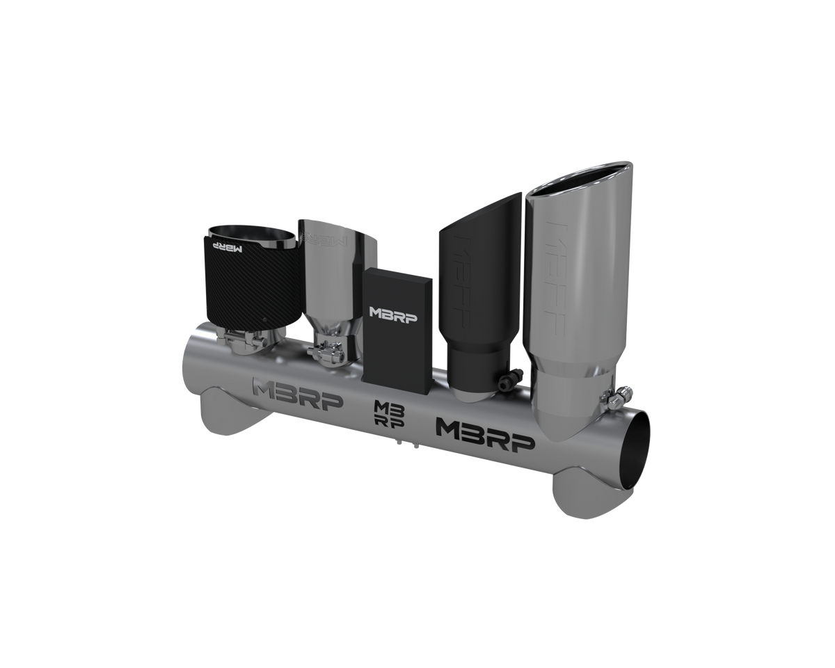 MBRP T304 Stainless Steel Tip Display with Various Tips. DS0007