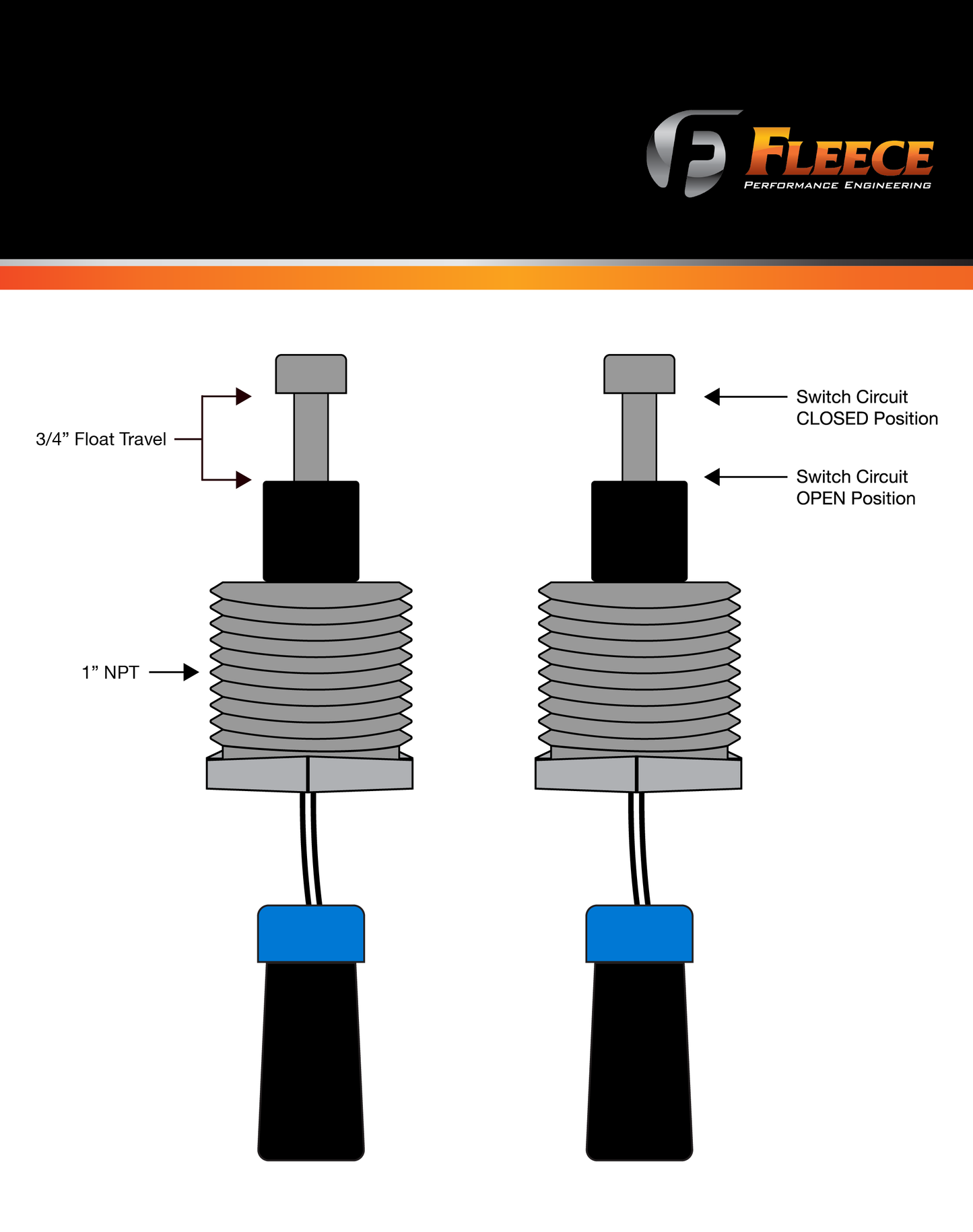 Fleece Stainless Steel Universal Float Switch with Two-Pin Metripack Connector