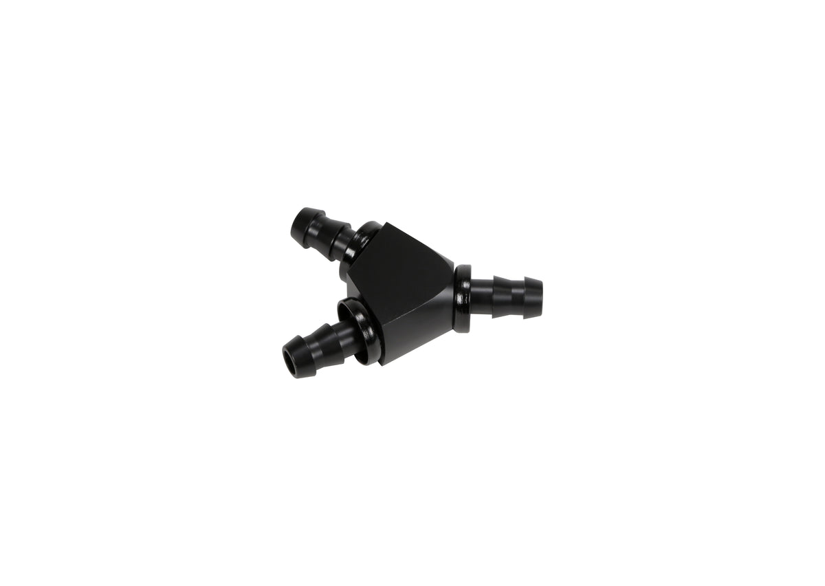 Fleece 3/8" Black Anodized Aluminum Y Barbed Fitting (For -6 Pushlock Hose)
