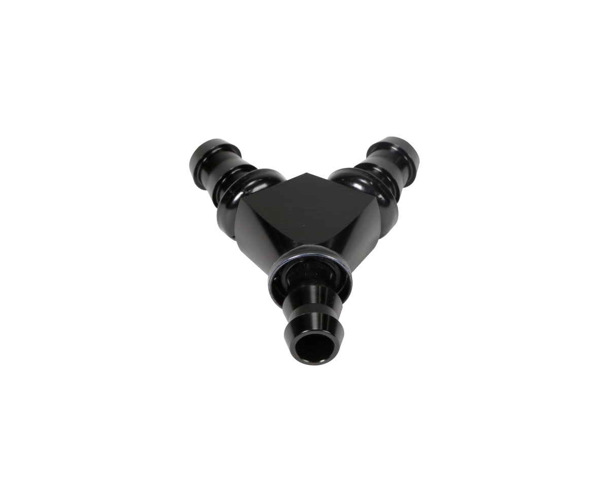 Fleece 1/2" Black Anodized Aluminum Y Barbed Fitting (For -8 Pushlock Hose)