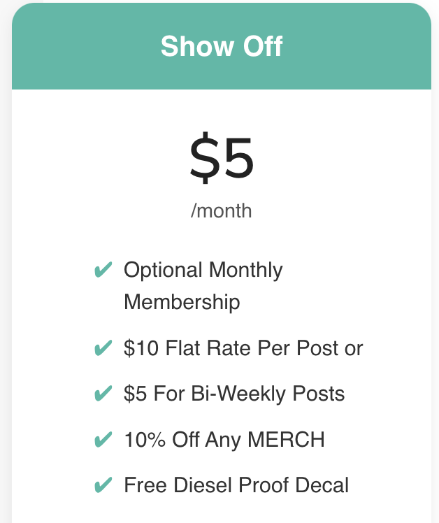 Show Off Membership Level