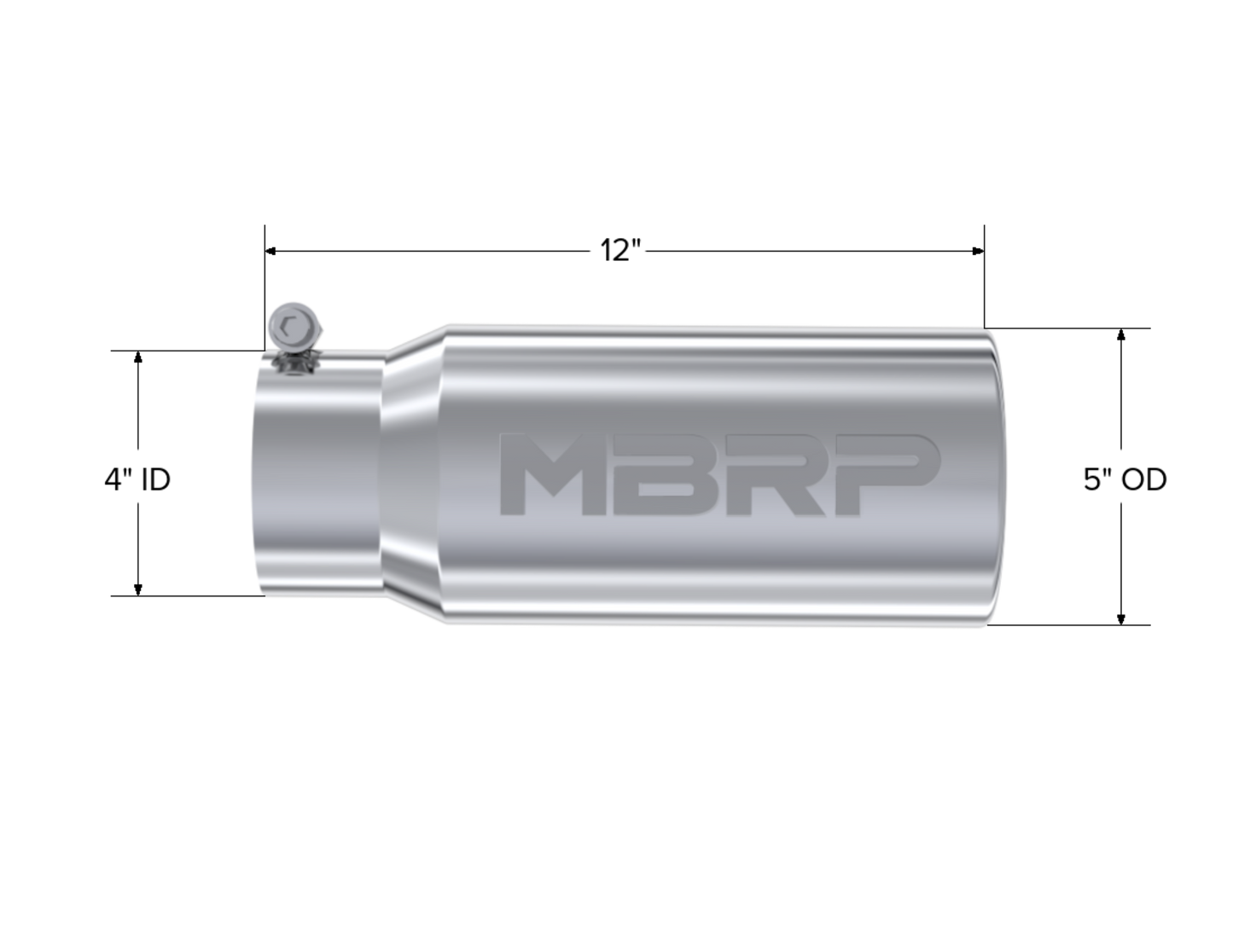 MBRP Tip. 5in. O.D. Rolled Straight 4in. inlet 12in. length. T304. T5050