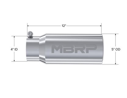 MBRP Tip. 5in. O.D. Rolled Straight 4in. inlet 12in. length. T304. T5050