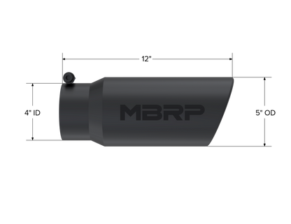 MBRP Tip. 5in. O.D. Angled Rolled End 4in. inlet 12in. Length. BLK T5051BLK