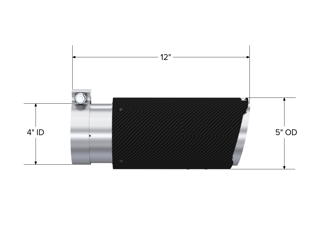 MBRP 5 Inch OD, 4 Inch ID, 12 Inch Length,Angled Rolled End, T304 CF. T5051CF