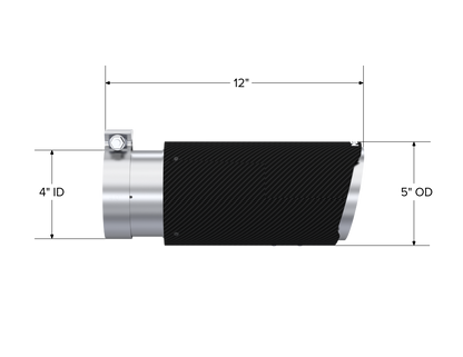 MBRP 5 Inch OD, 4 Inch ID, 12 Inch Length,Angled Rolled End, T304 CF. T5051CF