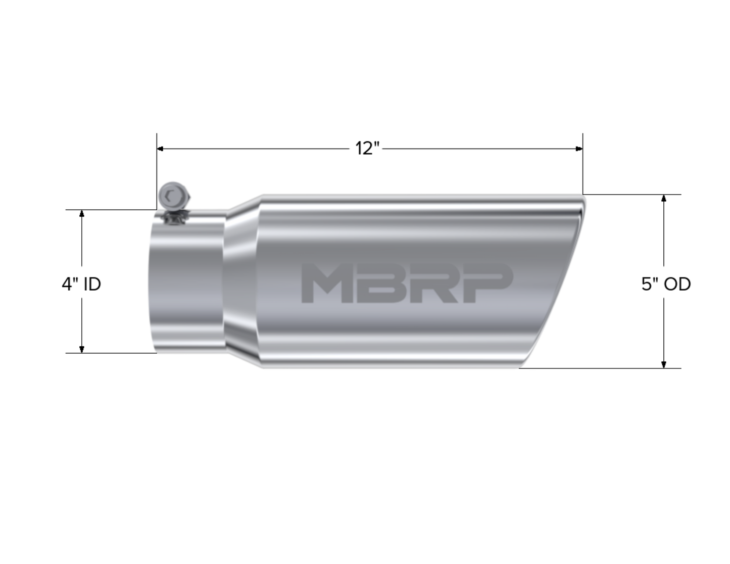 MBRP 5" Inlet OD. Angled Rolled End. 4" Inlet ID. 12" Length. T304 T5051