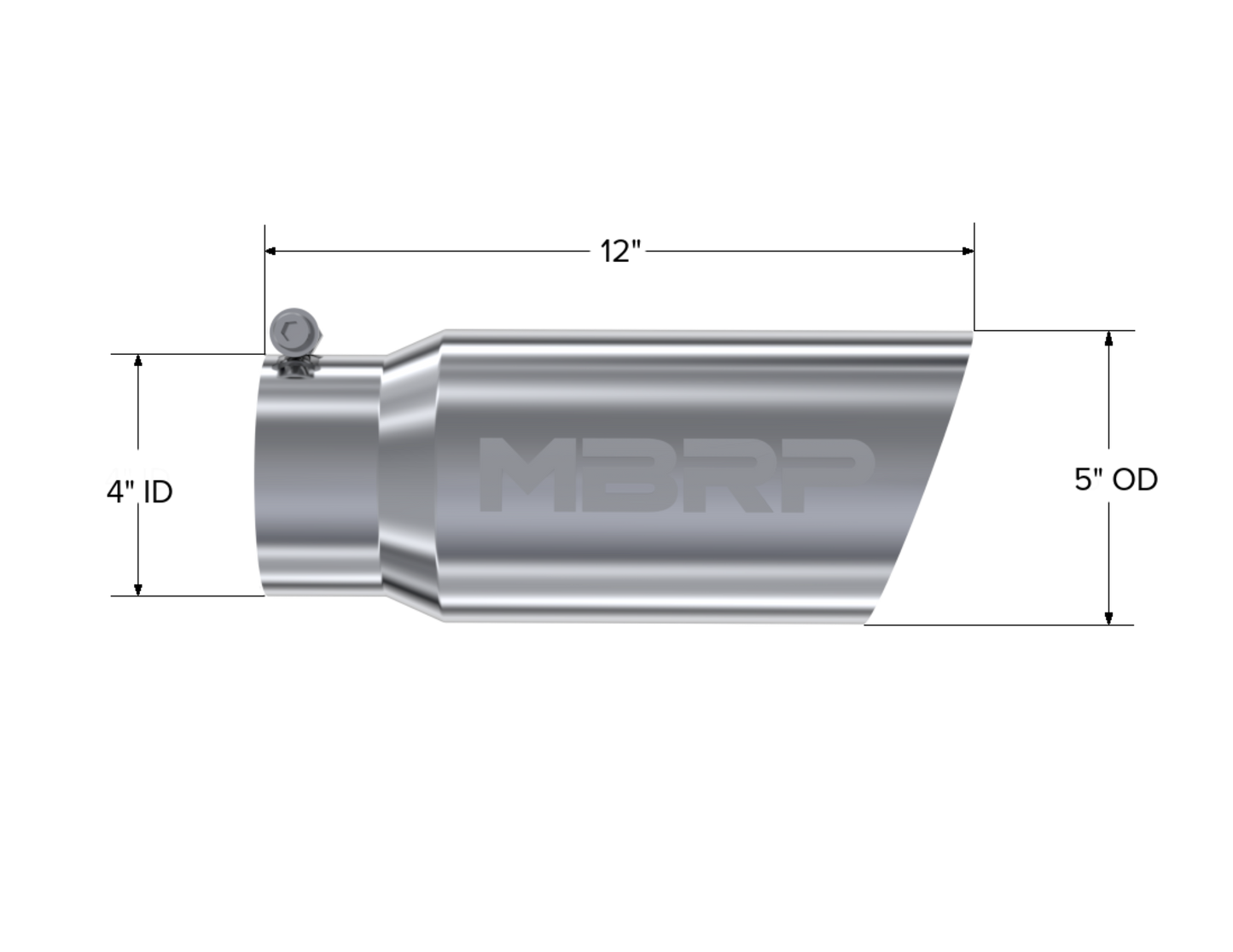 MBRP Tip. 5in. O.D. Angled Single Walled 4in. inlet 12in. length. T304. T5052