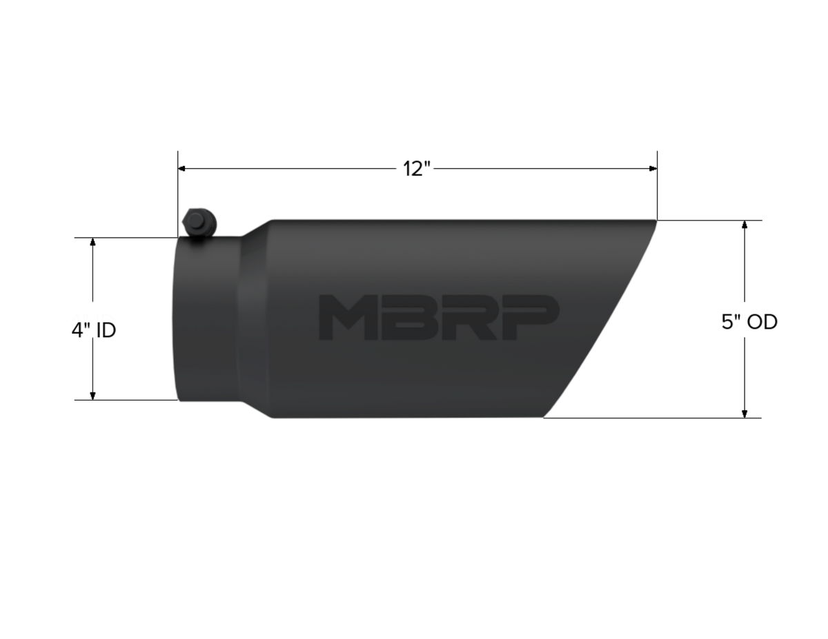 MBRP Tip. 5in. O.D.. Dual Wall Angled. 4in. inlet 12in. Length. BLK T5053BLK
