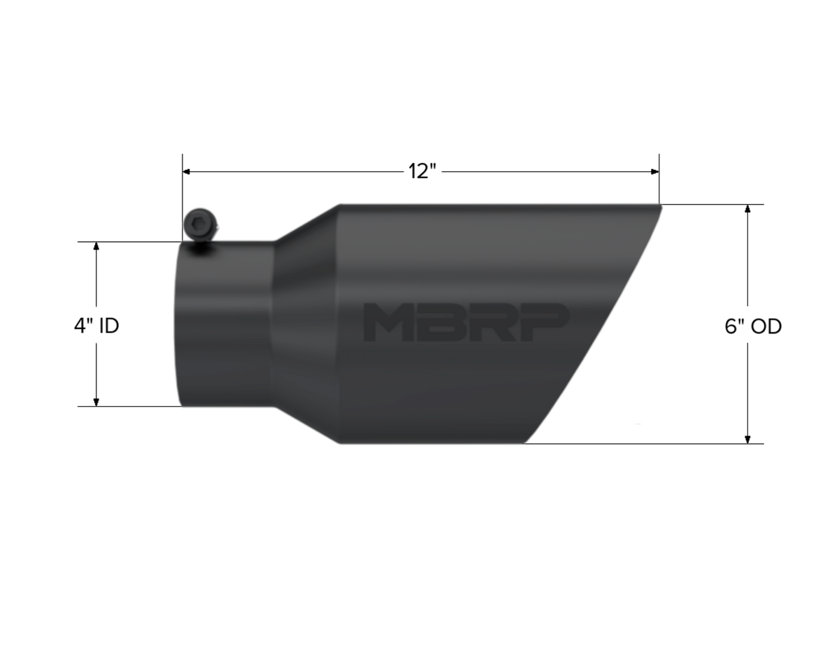 MBRP Tip. 6in. O.D. Dual Wall Angled 4in. inlet 12in. Length. BLK. T5072BLK