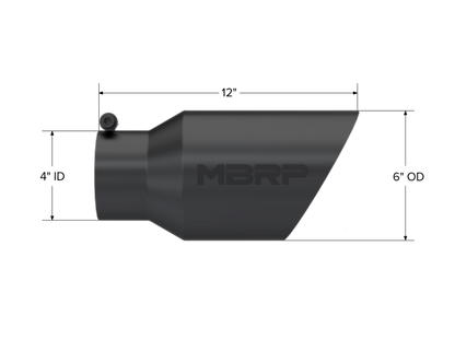 MBRP Tip. 6in. O.D. Dual Wall Angled 4in. inlet 12in. Length. BLK. T5072BLK