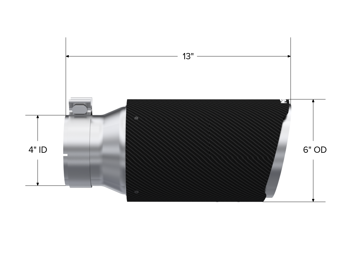 MBRP Tip 6in OD, Angle Cut End, 4in inlet, 12in length, T304 CF. T5072CF