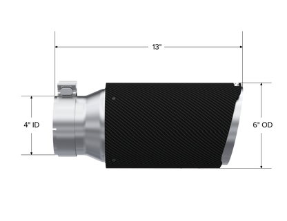 MBRP Tip 6in OD, Angle Cut End, 4in inlet, 12in length, T304 CF. T5072CF
