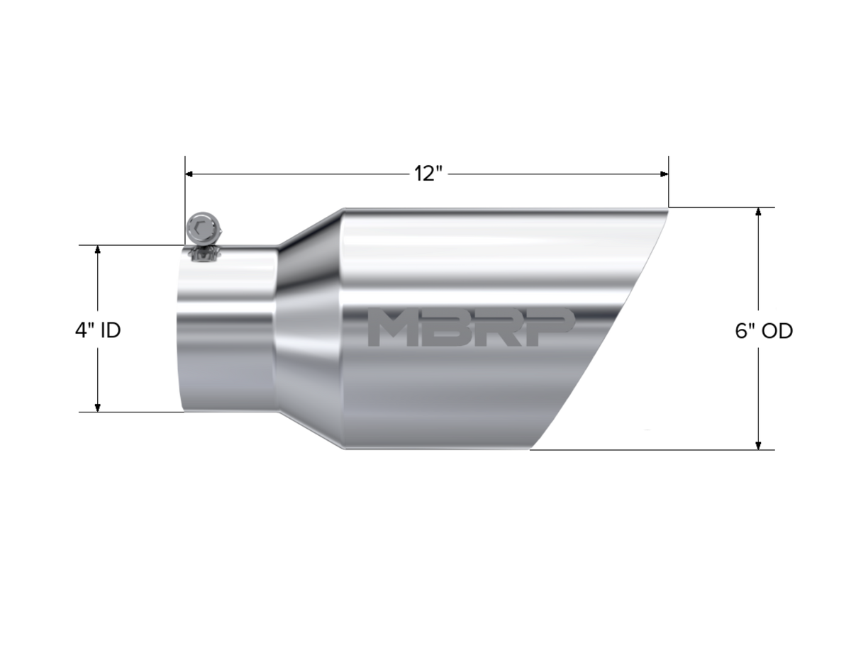 MBRP Tip. 6in. O.D. Dual Wall Angled 4in. inlet 12in. length. T304. T5072
