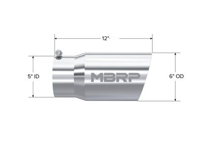 MBRP Tip. 6in. O.D. Dual Wall Angled 5in. inlet 12in. length. T304. T5074