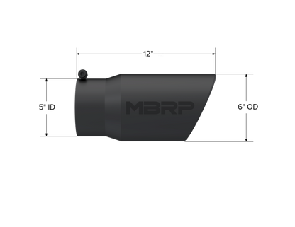 MBRP Tip. 6in. O.D. Angled Rolled End 5in. inlet 12in. length. Black Series. T5075BLK
