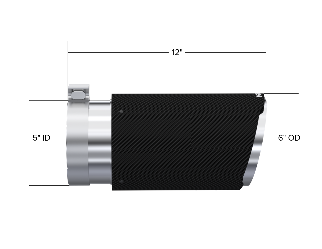 MBRP Tip 6in OD, Angle Cut End, 5in inlet, 12in length, T304 CF. T5075CF