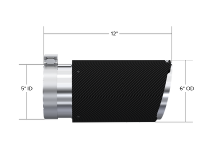 MBRP Tip 6in OD, Angle Cut End, 5in inlet, 12in length, T304 CF. T5075CF