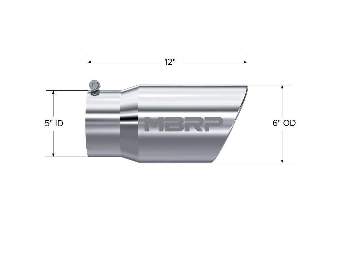 MBRP Tip. 6in. O.D. Angled Rolled End 5in. inlet 12in. length. T304. T5075