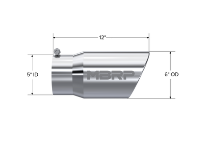 MBRP Tip. 6in. O.D. Angled Rolled End 5in. inlet 12in. length. T304. T5075