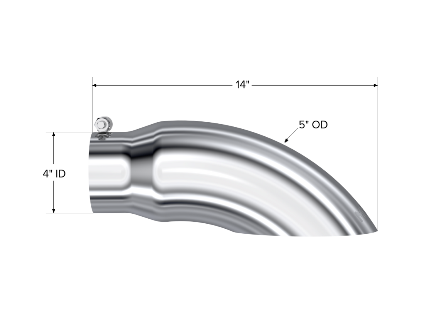 MBRP Tip. 5in. O.D. Turn Down 4in. inlet 14in. length. T304. T5086