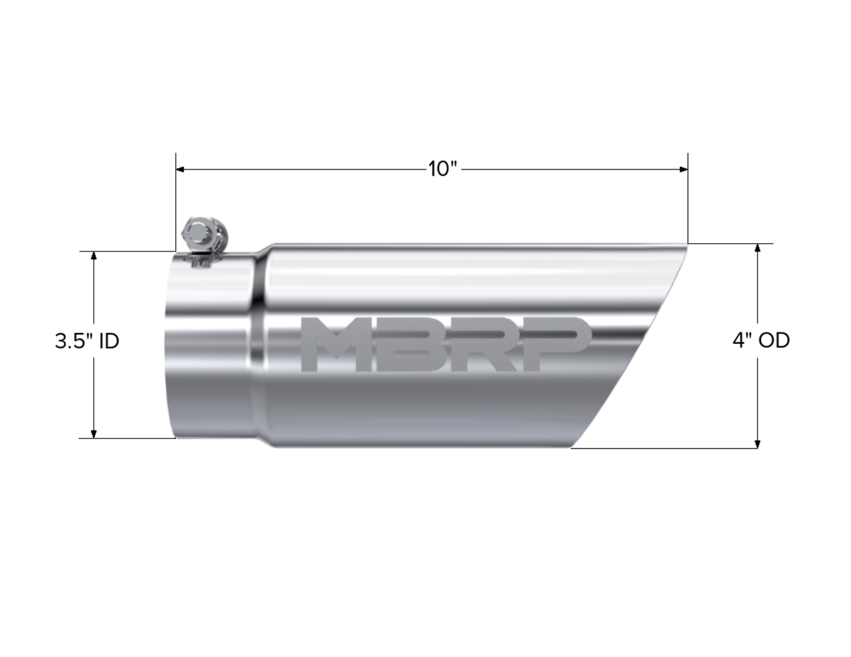 MBRP Tip. 3in. O.D. Dual Wall Angled 4in. inlet 10in. length. T304. T5110