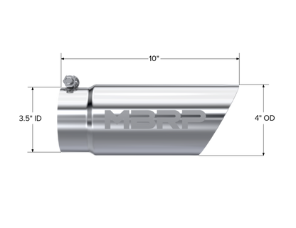 MBRP Tip. 3in. O.D. Dual Wall Angled 4in. inlet 10in. length. T304. T5110