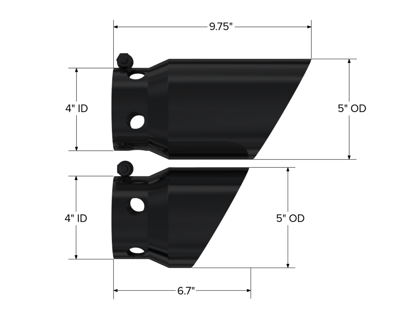 MBRP 4in. inlet 5in. Tip Cover Set-6 in. and 9 in. in length. BLK. T5111BLK