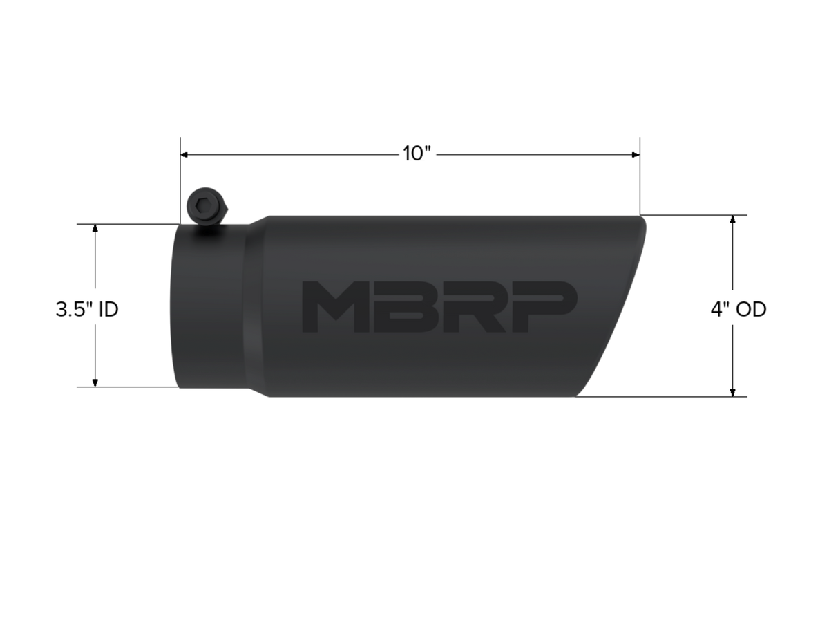 MBRP Tip. 4in. O.D. Angled Rolled End 3in. inlet 10in. Length. BLK. T5112BLK