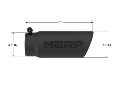 MBRP Tip. 4in. O.D. Angled Rolled End 3in. inlet 10in. Length. BLK. T5112BLK