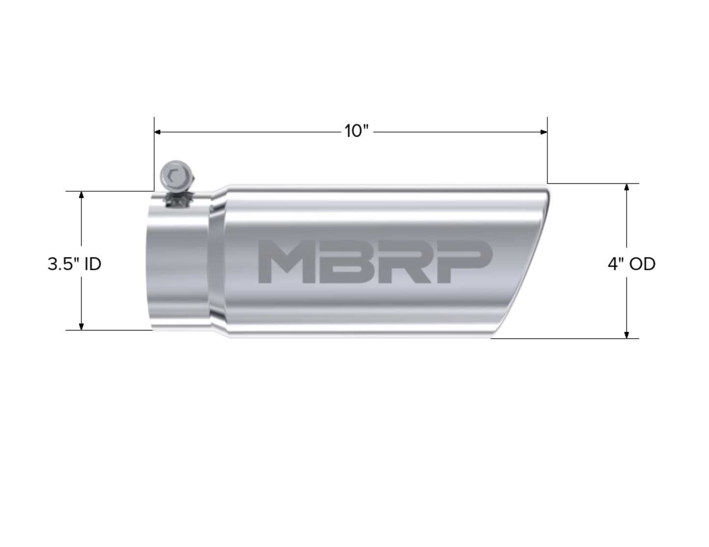 MBRP Tip. 4in. O.D. Angled Rolled End 3in. inlet 10in. length. T304. T5112