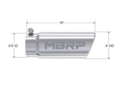 MBRP Tip. 4in. O.D. Angled Rolled End 3in. inlet 10in. length. T304. T5112