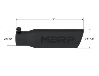 MBRP Tip. 3in. O.D. Angled Rolled End 2in. inlet 12in. Length. BLK. T5113BLK