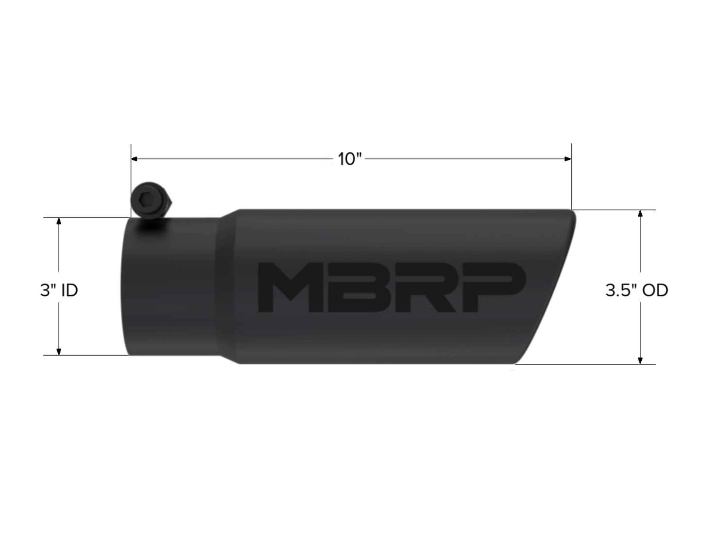 MBRP Tip. 3.5in. O.D. Angled Rolled End. 3in. I.D. inlet. 10in. length. BLK. T5115BLK