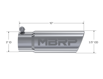 MBRP Tip. 3in. O.D. Angled Rolled End 3in. inlet 10in. length. T304. T5115