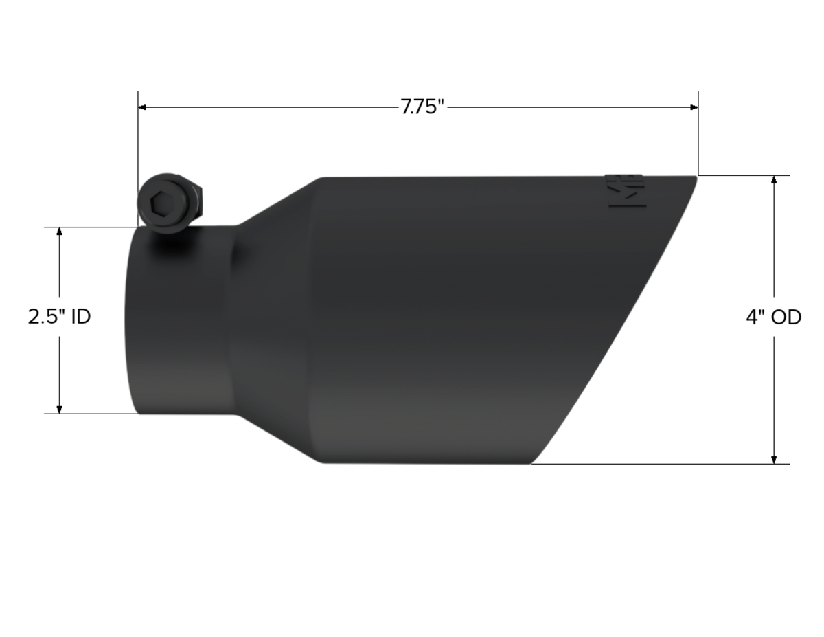 MBRP Tip. 4in. O.D.. Dual Wall Angled. 2in. inlet. 8in. length. BLK. T5123BLK