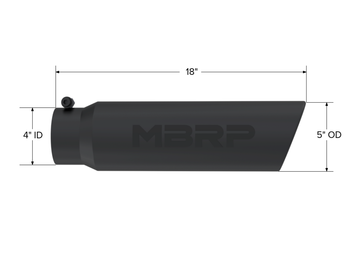 MBRP Tip. 5in. O.D.. Angled Rolled End. 4in. inlet 18in. in length. BLK. T5124BLK