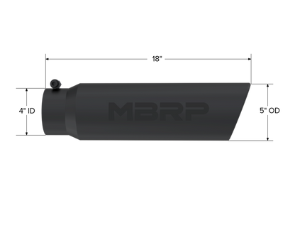 MBRP Tip. 5in. O.D.. Angled Rolled End. 4in. inlet 18in. in length. BLK. T5124BLK