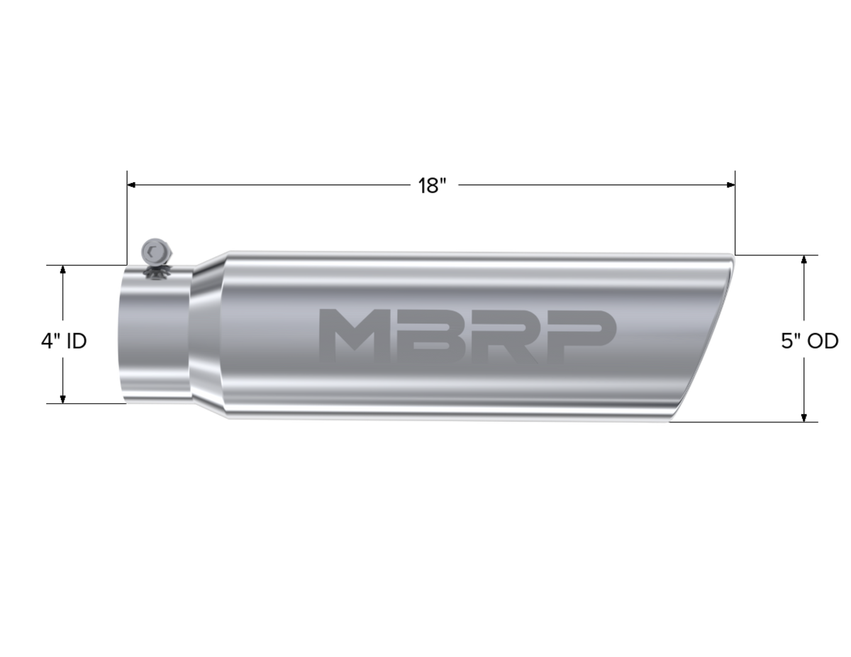 MBRP Tip. 5in. O.D.. Angled Rolled End. T304 Stainless Steel. T5124