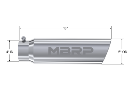 MBRP Tip. 5in. O.D.. Angled Rolled End. T304 Stainless Steel. T5124