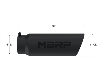 MBRP Tip. 6in. O.D.. Angled Rolled End. 5in. inlet 18in. in length. BLK. T5125BLK