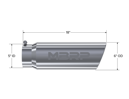 MBRP Tip. 6in. O.D.. Angled Rolled End. 5in. inlet 18in. in length. T5125